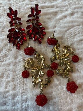 Red and Gold Formal Earrings - Costume Jewelry - Earring Bundle